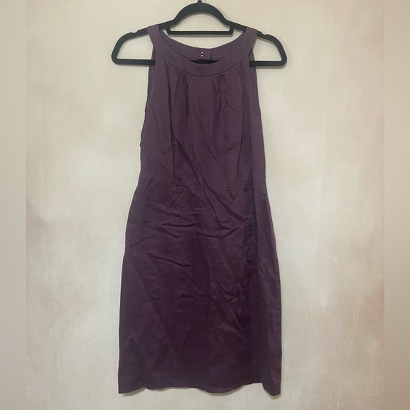 LOFT LIKE NEW deep purple 100% linen A line sheath dress with open back detail 6 - Picture 2 of 7